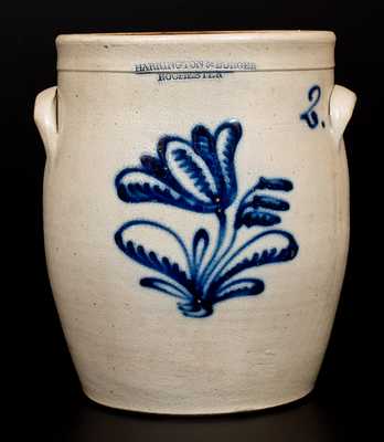 HARRINGTON & BURGER / ROCHESTER Stoneware Jar w/ Cobalt Floral Decoration