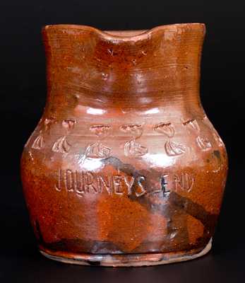 Unusual Henry Schofield (Cecil County, MD) Redware Pitcher Impressed JOURNEY'S END