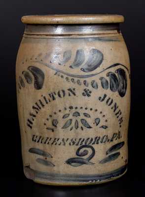 HAMILTON & JONES / GREENSBORO, PA Stoneware Jar w/ Stenciled and Freehand Decoration