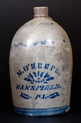 Scarce One-Gallon Mansfield, PA Stoneware Advertising Jug, Western PA origin, c1875