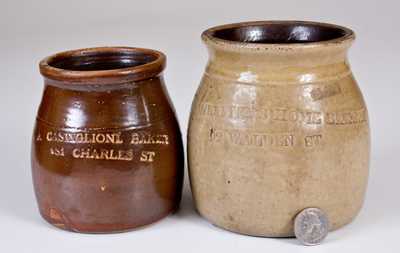 Lot of Two: Unusual Small Stoneware Jars with NEW YORK Bakery Advertising