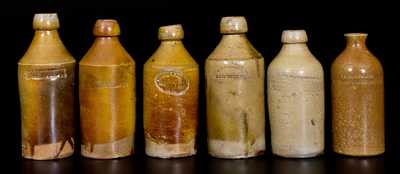 Lot of Six: Stoneware Bottles incl. Five with Impressed NEW YORK Advertising