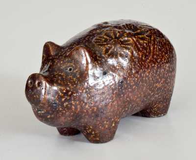Sewertile Standing Pig Figure Initialed EJE, Edward J. Ellwood, Tuscarawas County, OH, mid-20th century