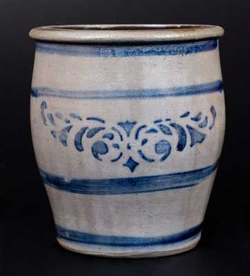 Western PA Stoneware Cream Jar with Striped and Stenciled Decoration