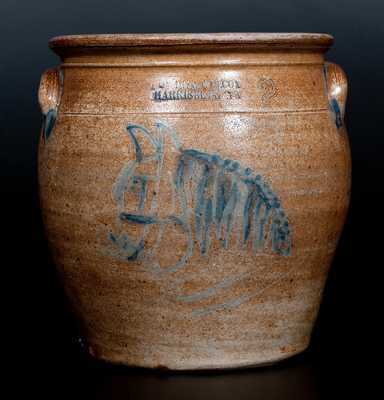 Very Rare COWDEN & WILCOX / HARRISBURG, PA Stoneware Crock w/ Horse's Head Design