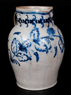 Exceptional Baltimore Stoneware Pitcher w/l Slip-Trailed Foliate Decoration, c1820