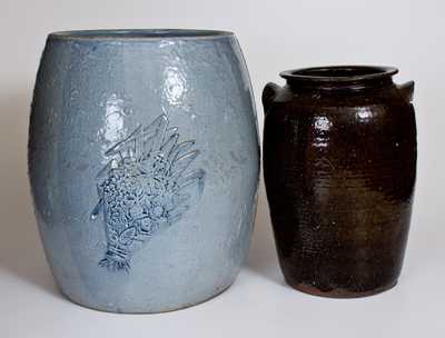 Lot of Two: Robinson Clay Products Molded Stoneware Water Cooler, Southern Alkaline-Glazed Stoneware Jar