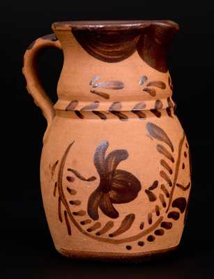 Small-Sized New Geneva, PA Tanware Pitcher with Profuse Decoration