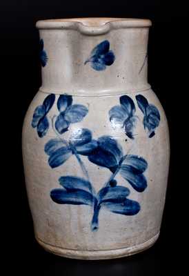 Baltimore, MD Stoneware Pitcher w/ Cobalt Floral Decoration, c1865