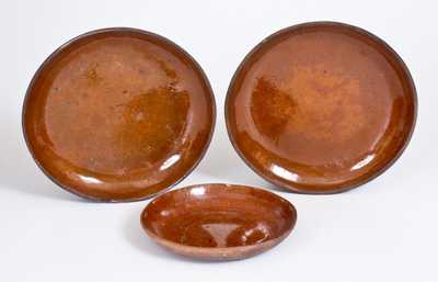 Three Glazed Redware Plates, Bell Pottery, Waynesboro, PA, circa 1850-90
