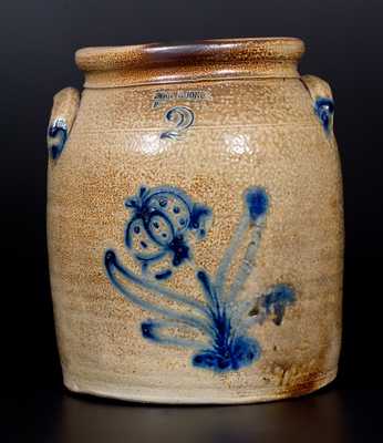 2 Gal. EVAN R. JONES / PITTSTON, PA Stoneware Jar with Slip-Trailed Floral Decoration