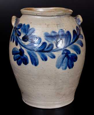 Fine 4 Gal. H. MYERS (Baltimore) Stoneware Jar w/ Bold Cobalt Floral Decoration, c1825