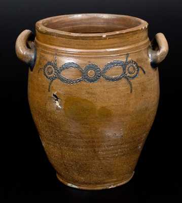 Very Unusual Stoneware Jar w/ Impressed Decoration, att. Crolius, Manhattan, early 19th century