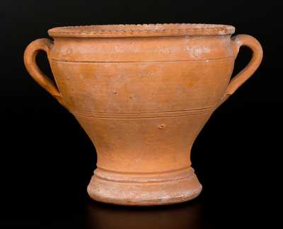 Unusual Urn-Shaped Redware Flowerpot with Open Handles