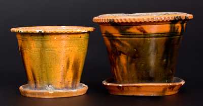 Two Glazed Redware Flowerpots, possibly George Wagner, Lehighton, Carbon County, PA