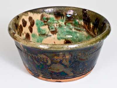 Rare Redware Bowl with Three-Color Glaze, Pennsylvania origin, c1850-80