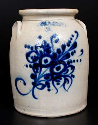 J. & E. NORTON / BENNINGTON, VT Stoneware Jar w/ Slip-Trailed Floral Decoration
