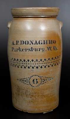 Six-Gallon A.P. DONAGHHO / Parkersburg, W. Va. Cobalt-Decorated Stoneware Churn