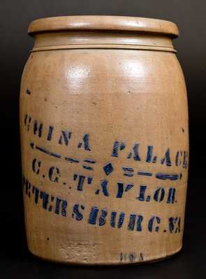 CHINA PALACE / C. G. TAYLOR / PETERSBURG, VA Stoneware Jar att. A. P. Donaghho