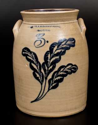 3 Gal. T. HARRINGTON / LYONS Stoneware Jar w/ Fine Slip-Trailed Leaf Decoration