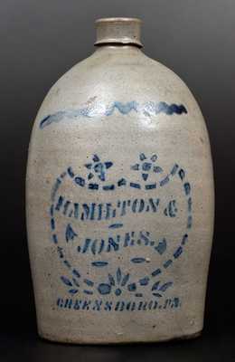 HAMILTON & JONES / GREENSBORO, PA Stoneware Jug with Stenciled Shield