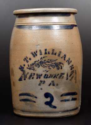 2 Gal. R. T. WILLIAMS / NEW GENEVA, PA Stoneware Jar with Stenciled Bird Decoration