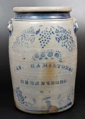 5 Gal. JAS. HAMILTON & CO. / GREENSBORO, PA Stoneware Jar with Stenciled Grapes