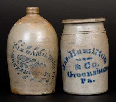 Lot of Two: Jas. Hamilton & Co. / Greensboro, PA Stoneware Jug and Jar