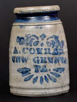 A. CONRAD / NEW GENEVA, PA Stoneware Canning Jar w/ Striped and Stenciled Decoration
