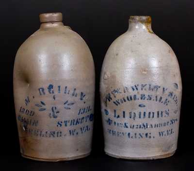 Lot of Two: 1/2 Gal. Stoneware Jugs with Stenciled WHEELING, W. VA Advertising