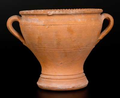 Unusual Urn-Shaped Redware Flowerpot with Open Handles