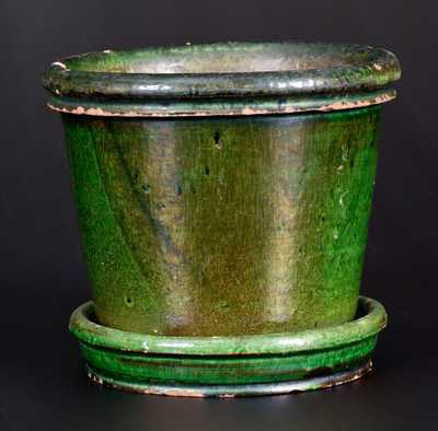 Fine Green-Glazed Redware Flowerpot, Pennsylvania origin, circa 1850-80