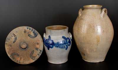 Three Pieces of Salt-Glazed Stoneware, American, 19th century