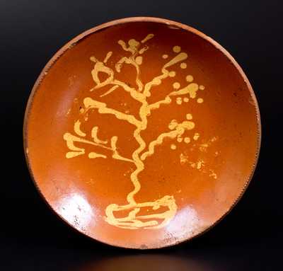 Rare Slip-Decorated Redware Plate with Tree-of-Life Motif, probably Pennsylvania