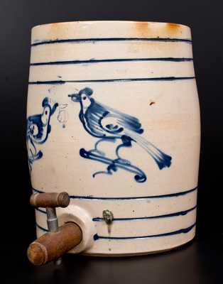 Scarce WEST TROY POTTERY Stoneware Water Cooler w/ Double Bird Decoration