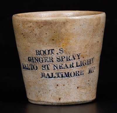 Extremely Rare ROOT'S GINGER SPRAY Baltimore Stoneware Advertising Cup