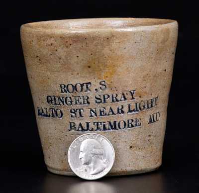 Extremely Rare ROOT S GINGER SPRAY Baltimore Stoneware Advertising Cup