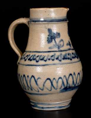 Rare and Fine New York Stoneware Pitcher with Profuse Slip-Trailed and Brushed Decoration