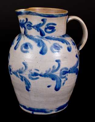 Rare 3 Gal. Stoneware Pitcher with Elaborate Floral Decoration, Baltimore, c1825