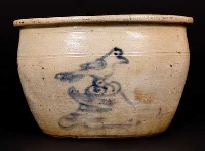 Rare Stoneware Bowl with Bird-on-Stump Decoration, Central PA origin