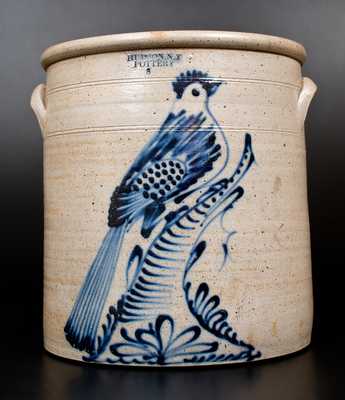Eight-Gallon Bird Crock, Stamped HUDSON / N.Y. / POTTERY (Benjamin Wolford at the Hudson, New York pottery of Amos S. Hover and Charles Fingar), c1870