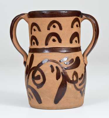Rare Open-Handled Tanware Vase, New Geneva or Greensboro, PA origin, circa 1885