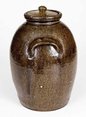 Rare D. S., Daniel Seagle, Vale, NC Alkaline-Glazed Stoneware Lidded Jar, c1840