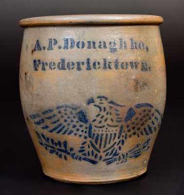 A. P. Donaghho, / fredericktown Stoneware Cream Jar w/ Stenciled Eagle