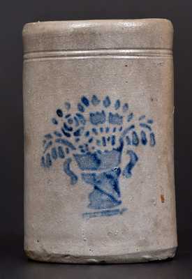 Small Western PA Stoneware Canning Jar with Basket of Flowers Decoration