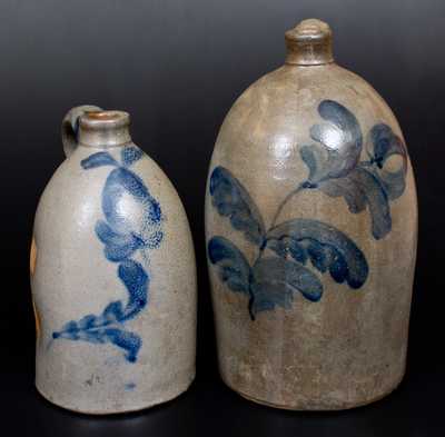 Lot of Two: Western PA Stoneware Jugs w/ Brushed Cobalt Floral Decoration