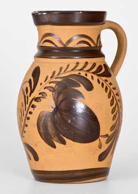 Western PA Tanware Pitcher with Large Brushed Floral Decoration