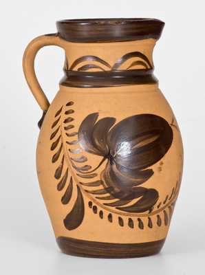 Western PA Tanware Pitcher with Large Brushed Floral Decoration