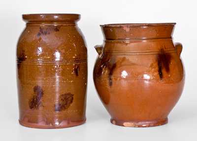Lot of Two: Redware Jars with Manganese Slotches