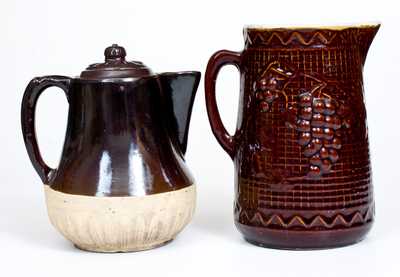Lot of Two: Uhl Pottery Stoneware Grapes Pitcher with Molded Stoneware Coffeepot